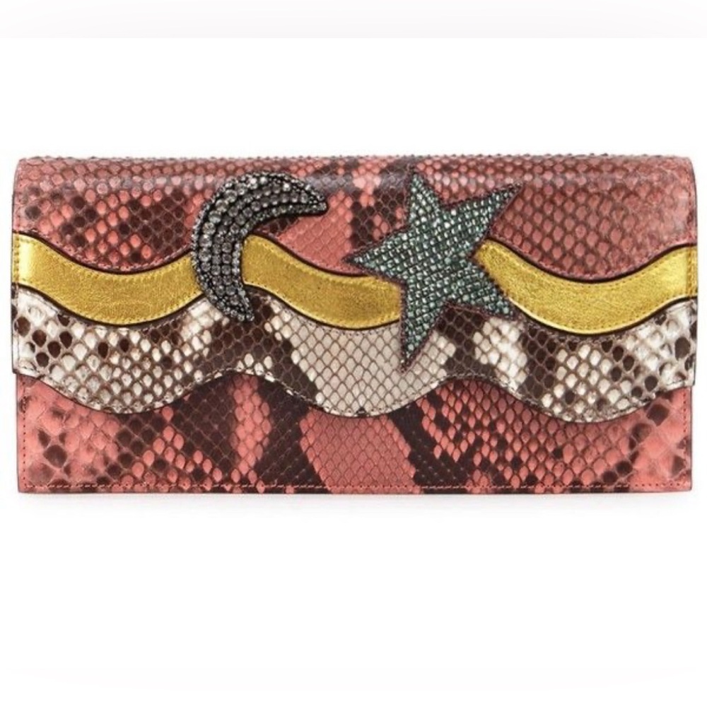 Embellished pink python Gucci clutch